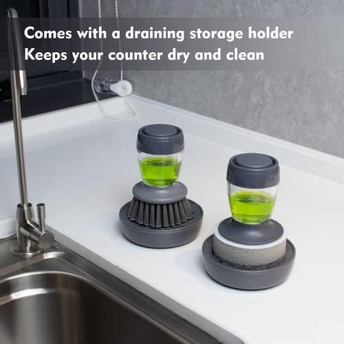 DAPOWER Dish Brush with Soap Dispenser 2-Pack Combo Set