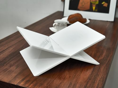 Honygebia White Acrylic Book Stand - Cross Frame Holder for Display Reading
