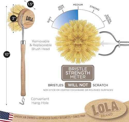 Lola Original Tampico Vegetable Dish Brush 3 Head