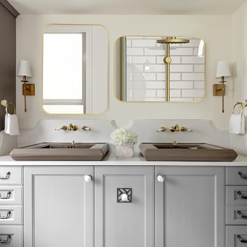 FARMER Gold 20x28 Inch Bathroom Mirror with Rounded Corners