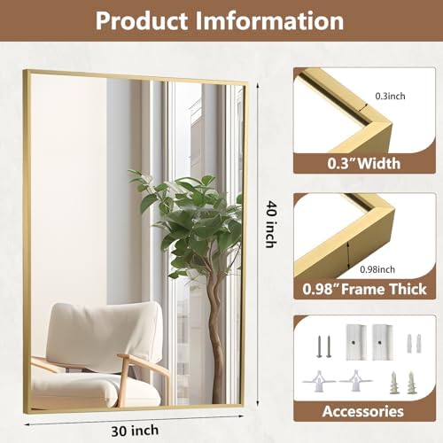 JENBELY Gold Rectangle Mirror 48x30 Wall Mounted 1