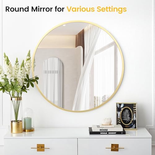 Takywep 18 Inch Round Mirror with Aluminum Frame