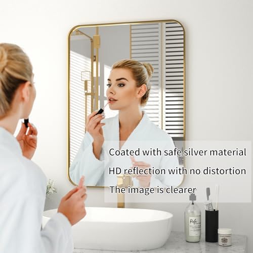 PAIHOME 30x40 Inch Brushed Gold Wall Mirror