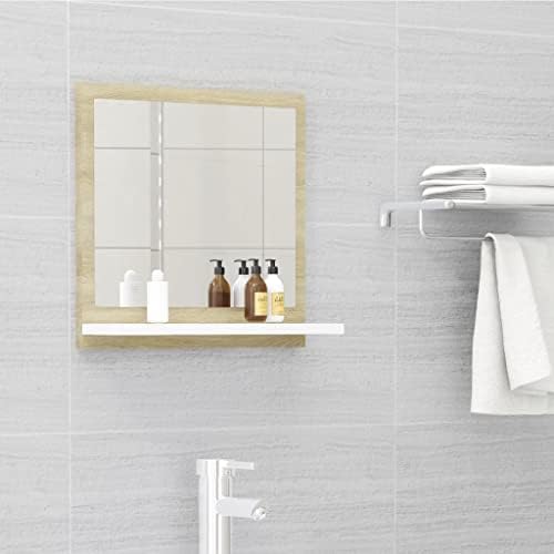 Bathroom Mirror White and Sonoma Oak Wall Mounted