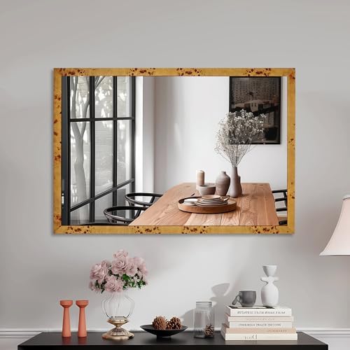 Rustic 30x40 Inch Wooden Framed Bathroom Mirror
