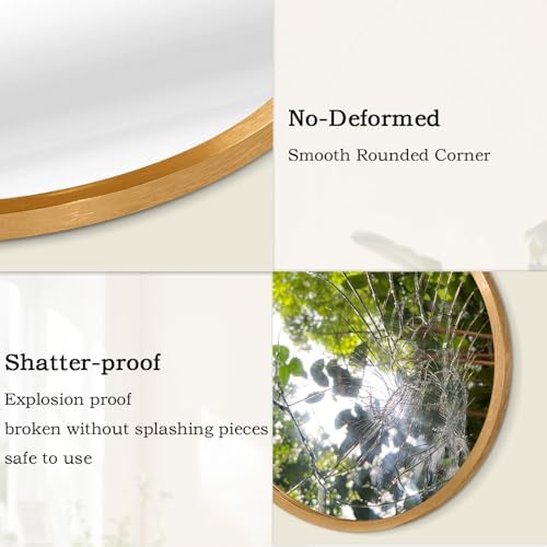 Brushed Gold Metal Framed Round Mirror for Bathroom and Living Room