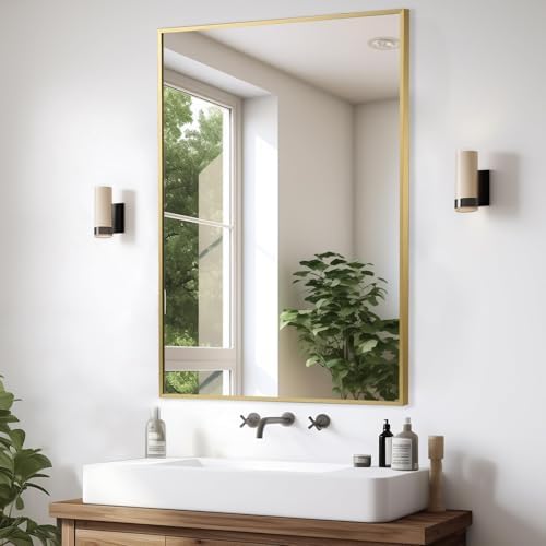 JENBELY Gold Rectangle Mirror 48x30 Wall Mounted 1