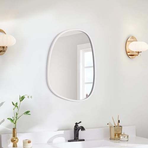 Asymmetrical Wall Mirror with White Wooden Frame