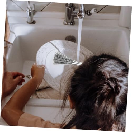 SHOWERORO Stainless Steel Cleaning Brush with Long Handle Cast Iron Pan Scrubber