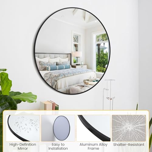 20 Inch Black Circle Mirror with Metal Frame