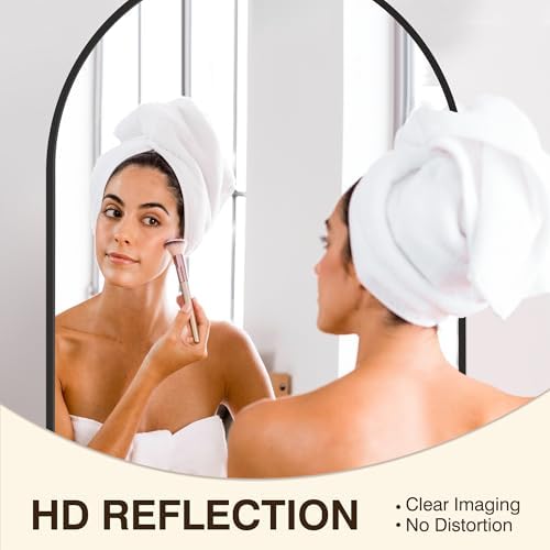 FICTOR 40x30 Inch Arched Wall Mirror with Metal Frame Black