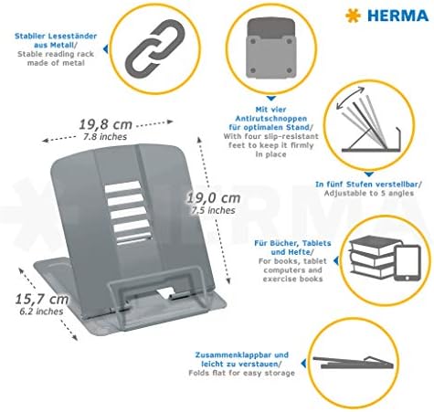 HERMA Adjustable Metal Cookbook Stand - 198 x 222 x 33 cm Folded