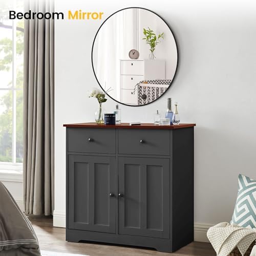 20 Inch Black Circle Mirror with Metal Frame
