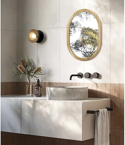 JJUUYOU Oval Wall Mirror with Wooden Frame