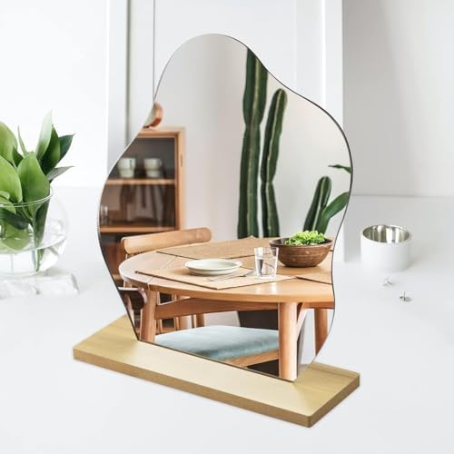 Cloud Shape Frameless Vanity Mirror with Wooden Stand 1
