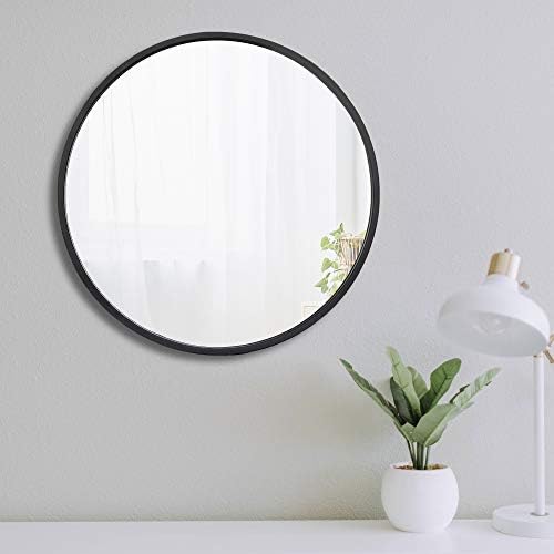 JupiterForce 18 Inch Black Round Wall Mirror with Metal Frame