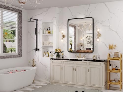 JIINGYO 18x26 Inch Black Bathroom Mirror