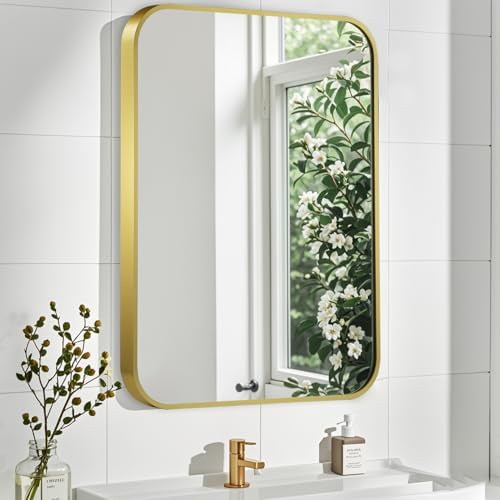 Matte Gold Mirror 40x30 Inch Brushed Aluminum Frame