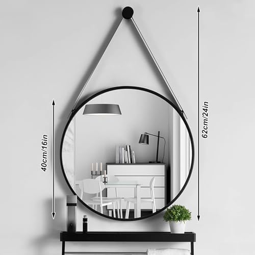 Round Mirror with Wrought Iron Frame Black 16in