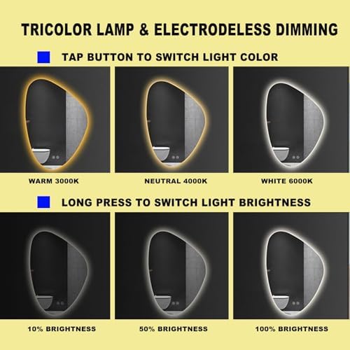 HTLTGBAM Irregular Bathroom Mirror with LED Backlight and Defogging