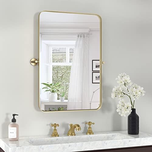 Gold Pivot Vanity Mirror 36x24 Inch Shatterproof Modern