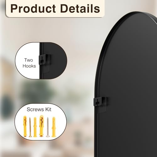 FICTOR 40x30 Inch Arched Wall Mirror with Metal Frame Black