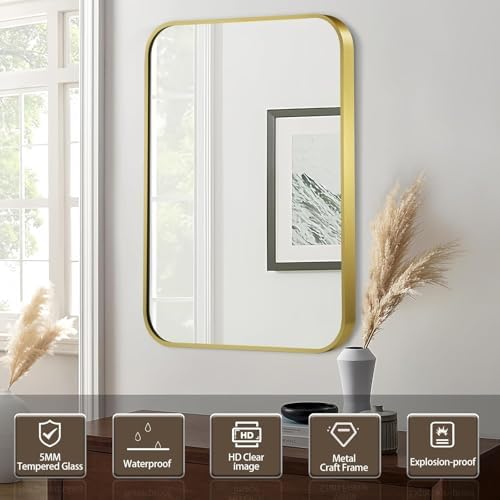 Matte Gold Mirror 40x30 Inch Brushed Aluminum Frame