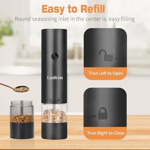 Ludkim Electric Salt and Pepper Mill Set with Storage Base