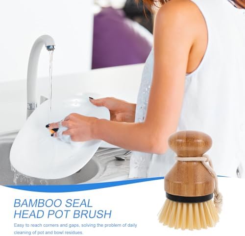Cabilock 2pcs Bamboo Dish Cleaning Brush for Kitchen and Bathroom