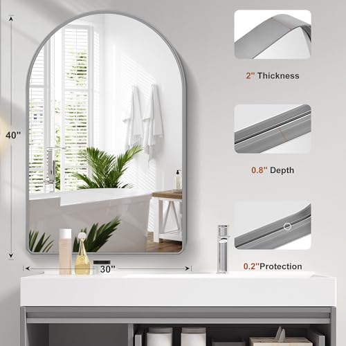 40x30 Inch Arch Silver Bathroom Mirror