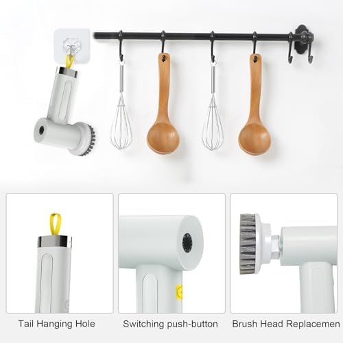 Electric Spin Scrubber with 5 Brush Heads and 2 Speeds Grey