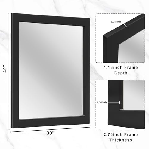 40x30 Black Wood Rustic Wall Mirror