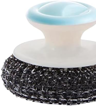 Metal Dish Brush for Cast Iron Cleaning with Handle Blue