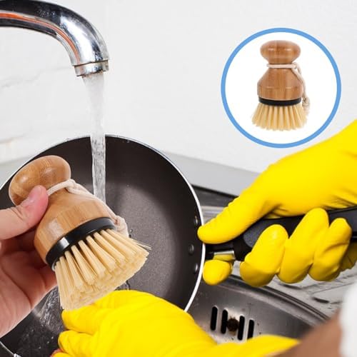 Cabilock 2pcs Bamboo Dish Cleaning Brush for Kitchen and Bathroom