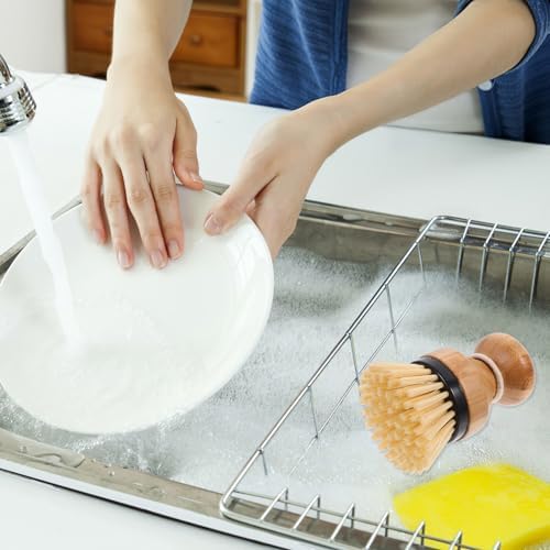 Cabilock 2pcs Bamboo Dish Cleaning Brush for Kitchen and Bathroom