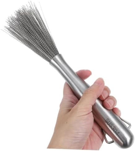 SHOWERORO Stainless Steel Cleaning Brush with Long Handle Cast Iron Pan Scrubber