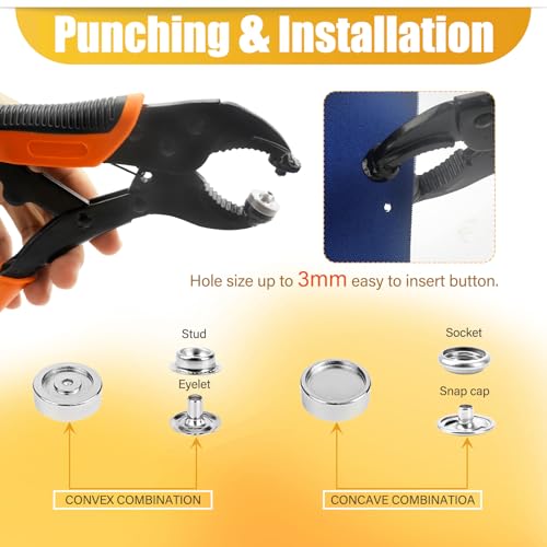 60-Set Snap Fastener Tool Kit with Heavy Duty Pliers