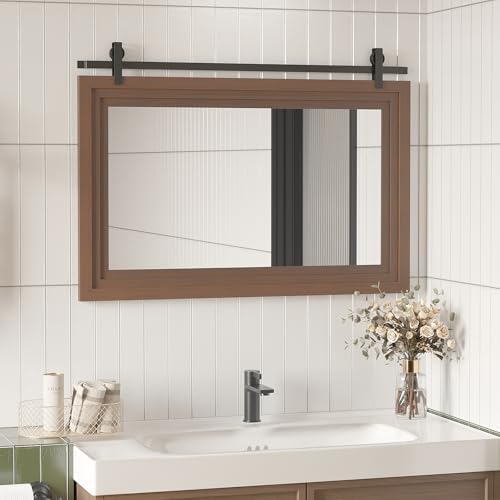 ALBAD Farmhouse Wall Mirror with Solid Wood Frame
