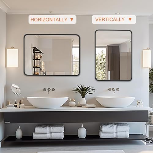 Wall-Mounted Bathroom Mirror 22 x 30 Inches Matte Black