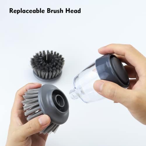 DAPOWER Dish Brush with Soap Dispenser 2-Pack Combo Set