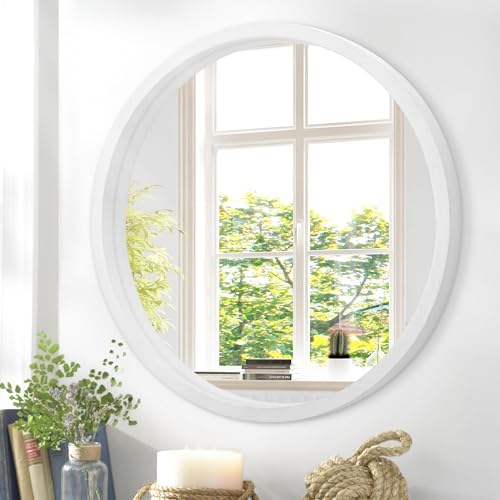 JJUUYOU 16 Inch Round Wall Mirror with Wood Frame 1
