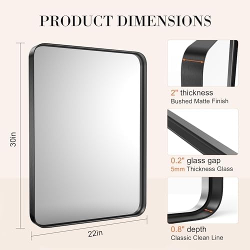Wall-Mounted Bathroom Mirror 22 x 30 Inches Matte Black