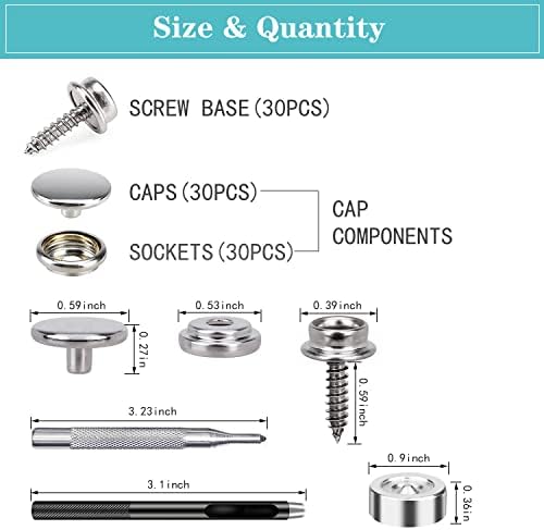 Canvas Snap Kit - 90PCS Marine Stainless Fasteners with 3 Tools