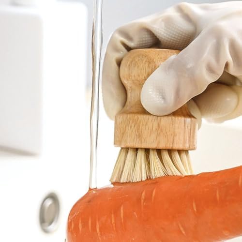 Pack of 2 Bamboo Round Scrub Brushes for Pots Pans and Dishes