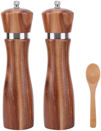 Salt and Pepper Grinder Set - 2pcs Oak Wood with Adjustable Rotor