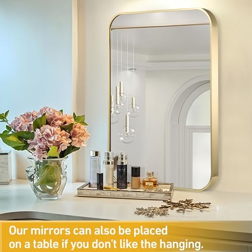 FARMER 40x30 Inch Gold Bathroom Mirror with Brushed Brass Frame