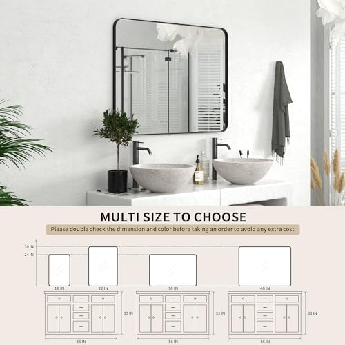 PAIHOME 30x40-Inch Matte Black Wall Mirror