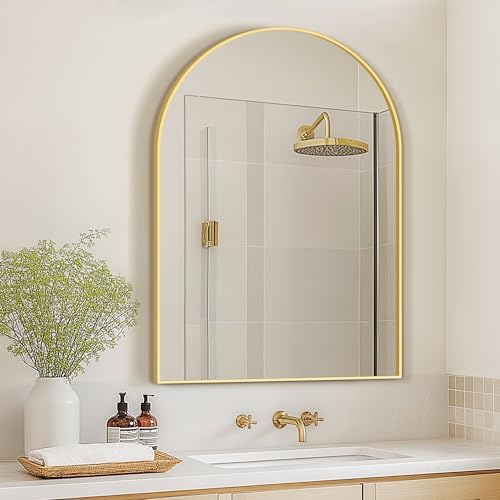 Arched Wall Mirror 28x40 Gold Metal Frame