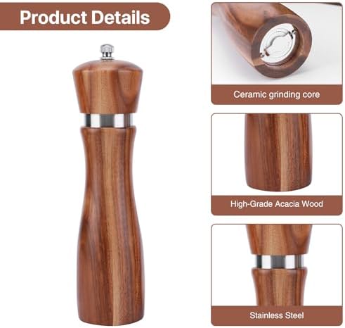 Salt and Pepper Grinder Set - 2pcs Oak Wood with Adjustable Rotor