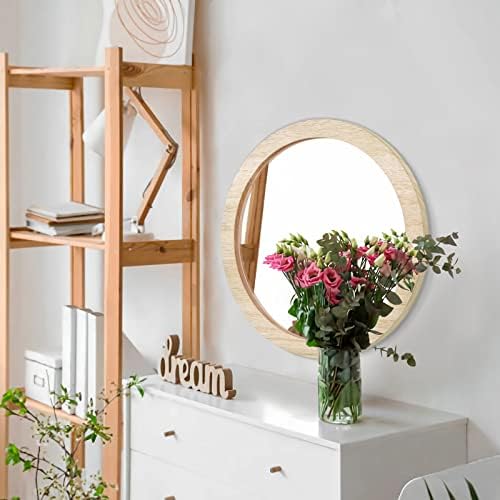 JJUUYOU 16 Round Farmhouse Wall Mirror with Wood Frame